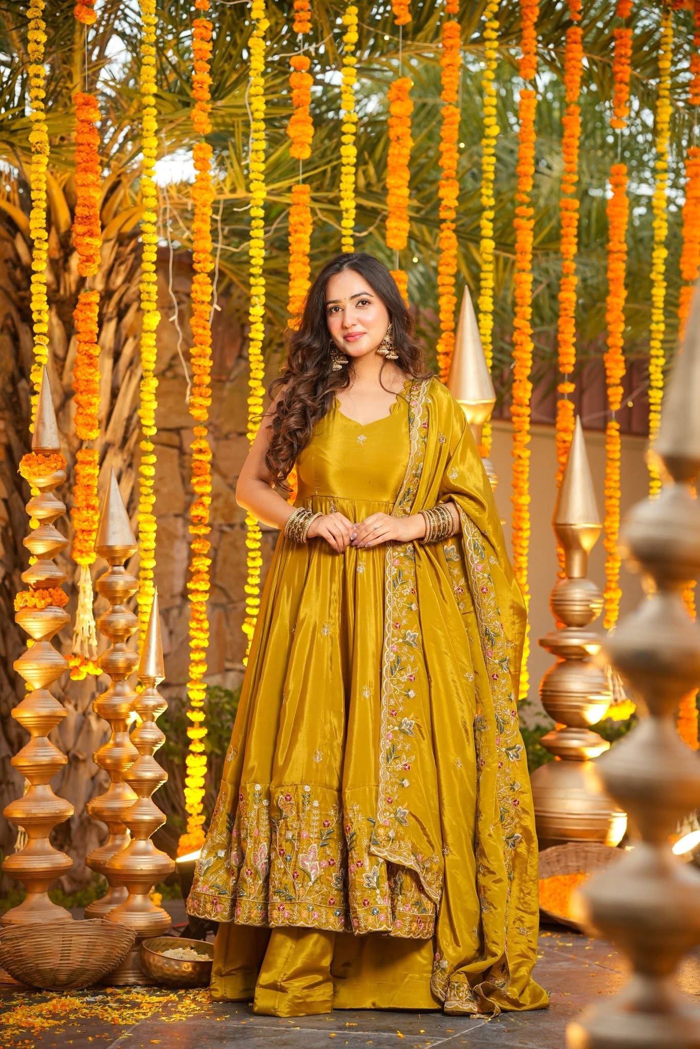 The Radiant Mustard Botanical-Hem Anarkali